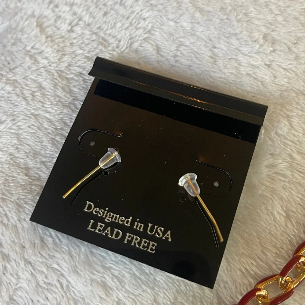 Gold and Red Chain Necklace and Earring Set nwt